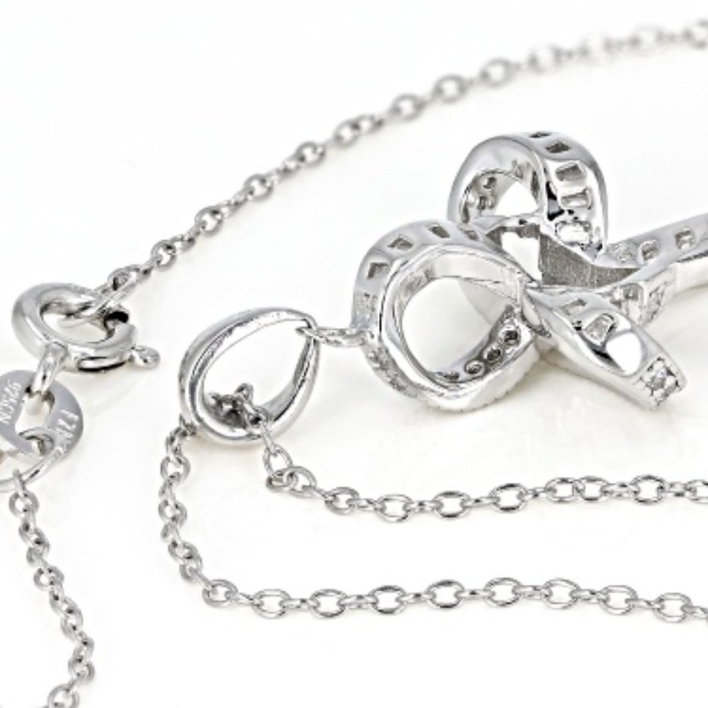 Sterling Sliver Ribbon Knot Cross Czs necklace - Picture 12 of 12